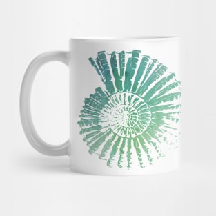 Nautilus Shell Design in Blue and Green Paint Strokes Pattern Mug